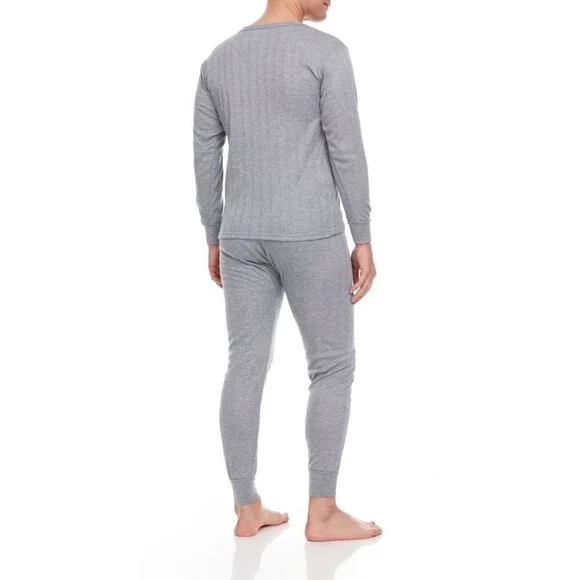 Thermal Underwear Men Light Gray Cotton Fleece Lined Long Johns Winter Baselayer - Picture 4 of 6
